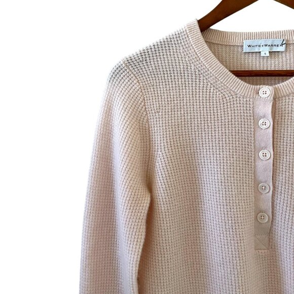 White + Warren Cashmere Waffle Henley Sweater In Pink Sand Size S - Picture 5 of 15